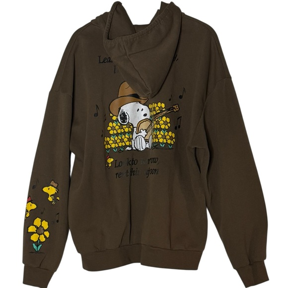 Peanuts Tops - Peanuts Snoopy on Banjo Brown Hoodie Size XL Fleece Lined Athleisure Loungewear